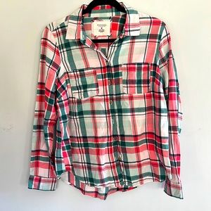 Pink and green button down plaid